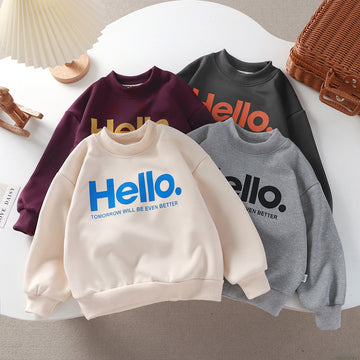 Kids HELLO Graphic Sweatshirt Relaxed Fit Unisex Pullover Crewneck Top