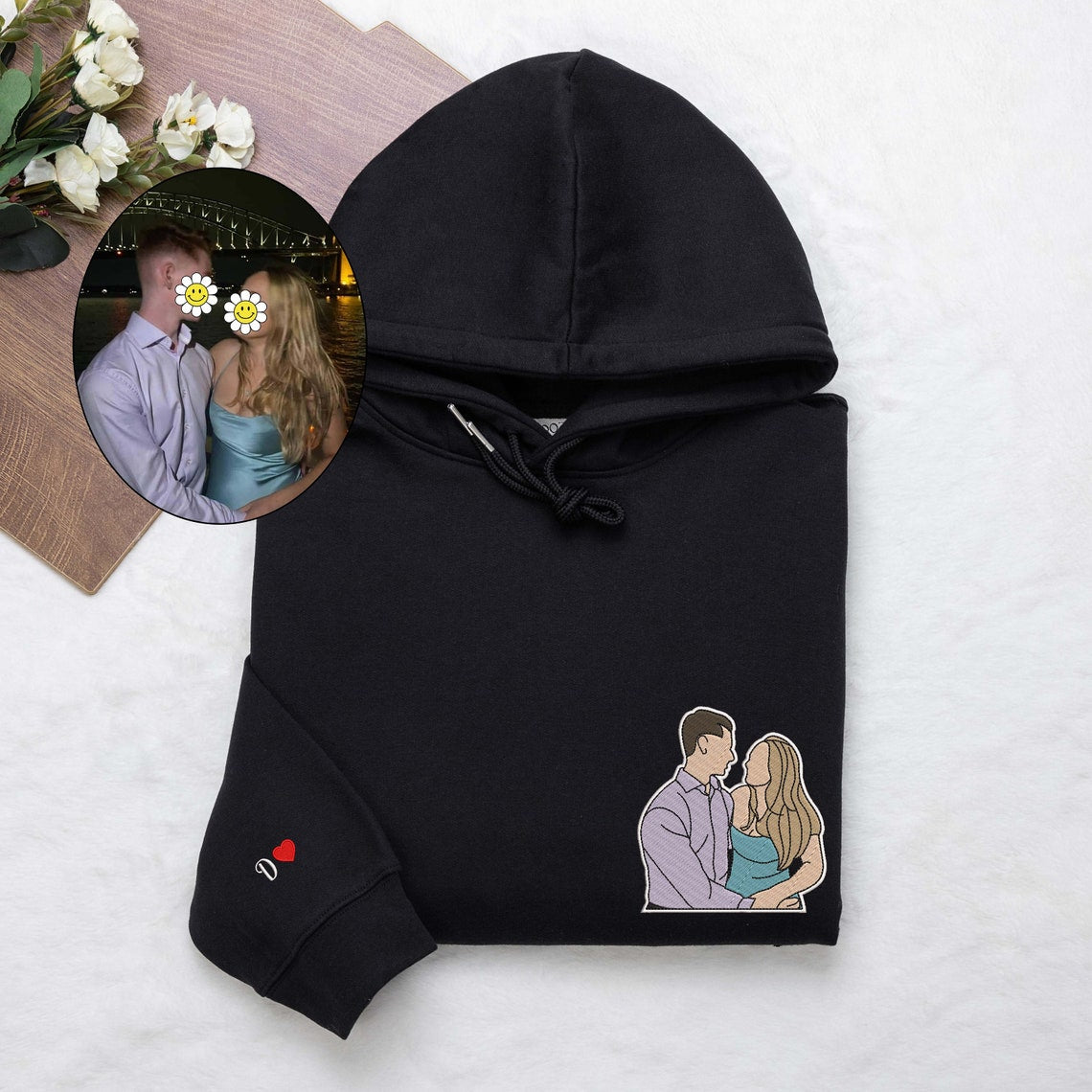 Custom Embroidery Hoodie Personalized Couple Portrait from Photo Hoodie Unique Gift for Lover & Family