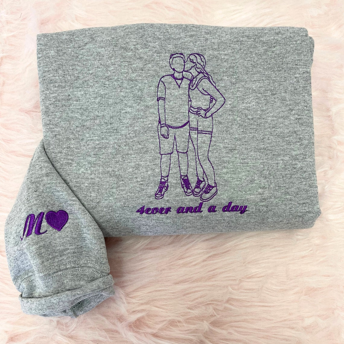Embroidered Couple Hoodie Custom Couple Photo Portrait Hoodie Gift for Lover & Family