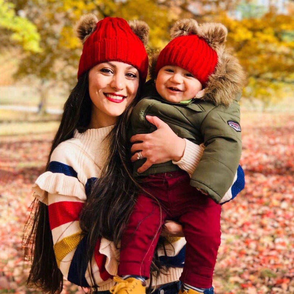 Custom Beanie Personalized Embroidered Name Faux Fur Double Pom Pom Beanie