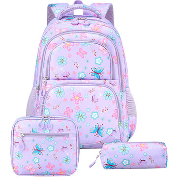 3pcs Butterfly Backpack Set For 3-6th Grade Girls