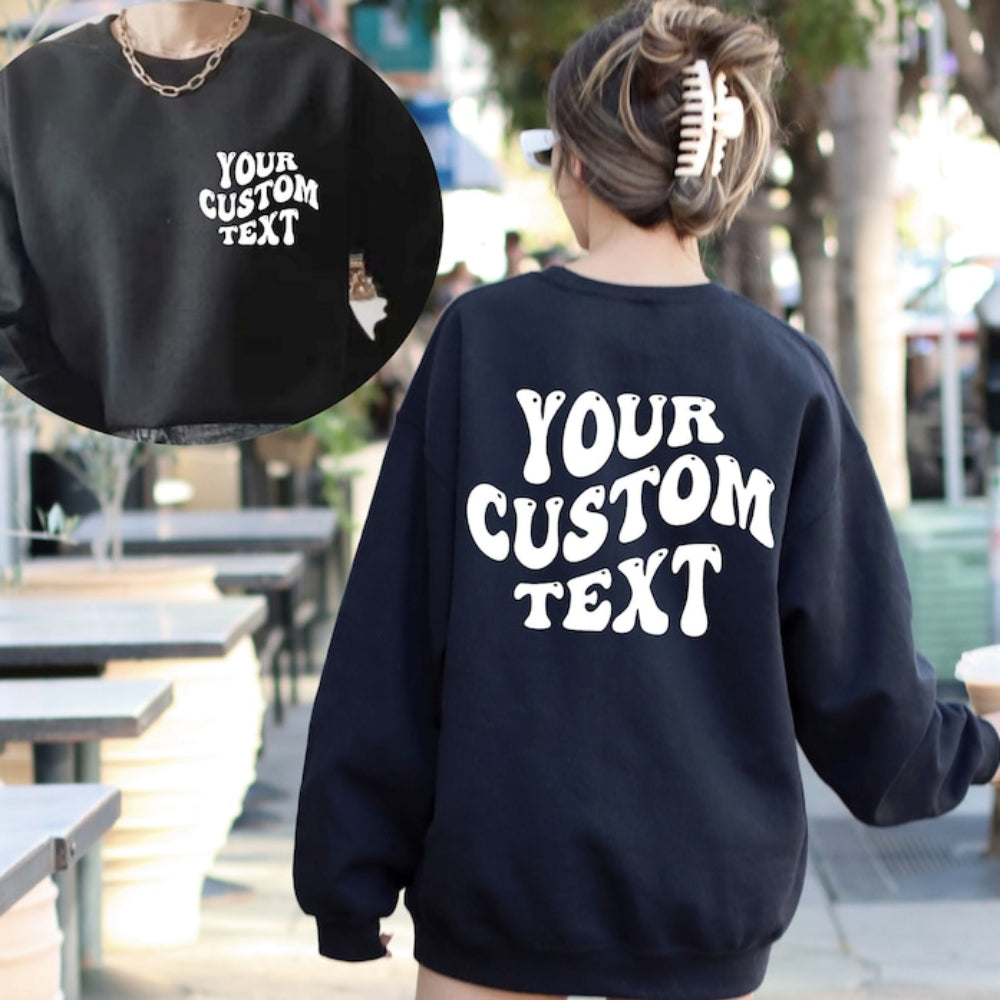 Custom Wavy Text Sweatshirt Funny Personalized Vocation Mode Text Printed Sweatshirt