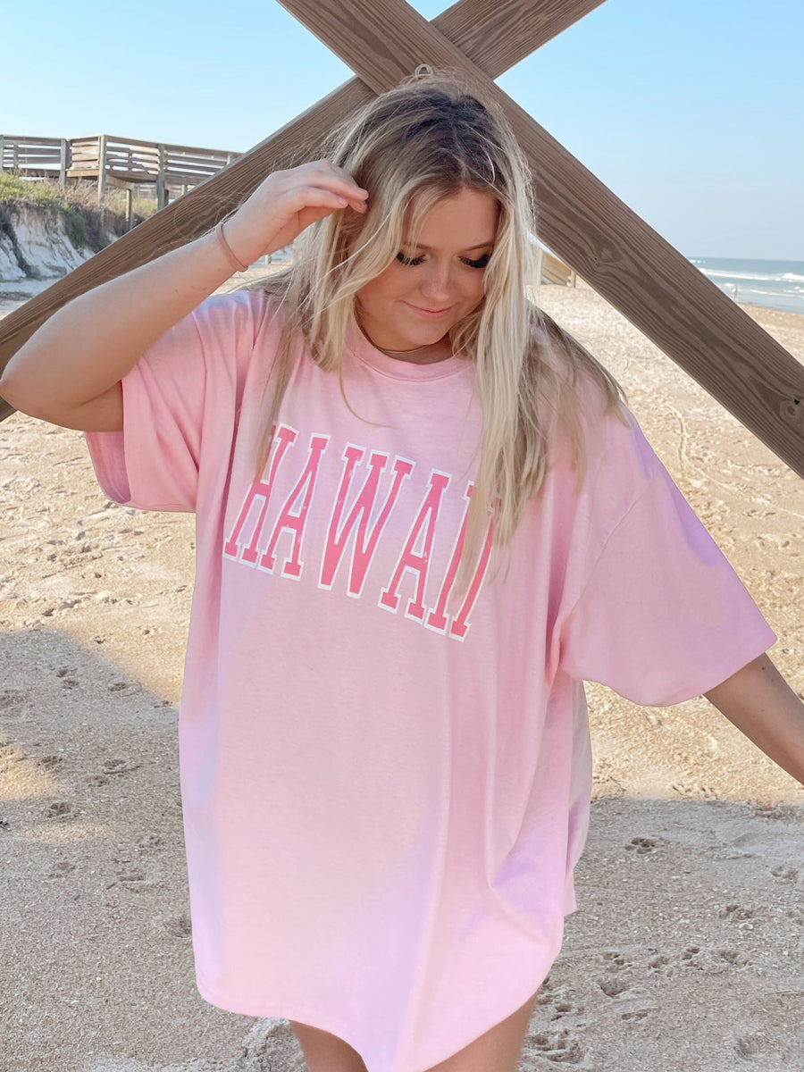 Women's Preppy Pink Hawaii Printed Short Sleeve Shirt