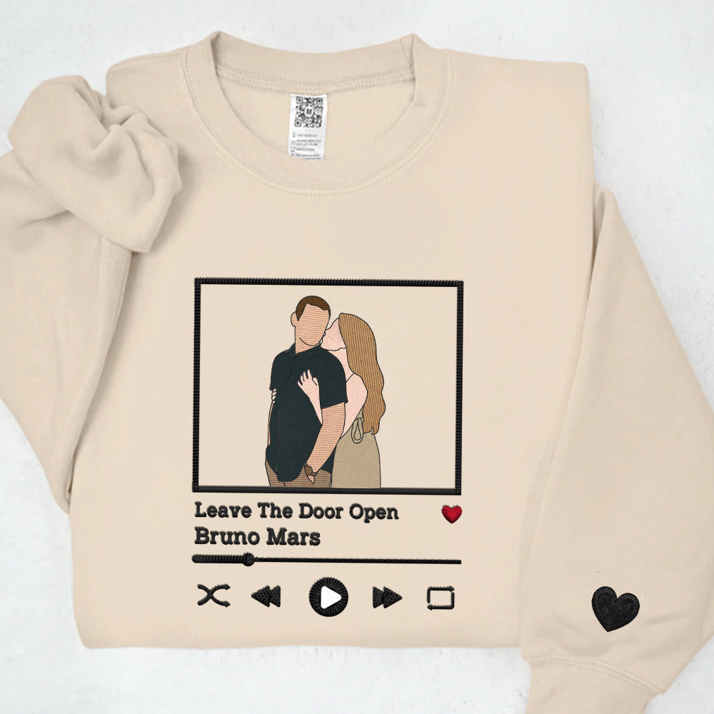 Personalized Embroidered Couple Portrait from Photo Music Album Sweatshirt