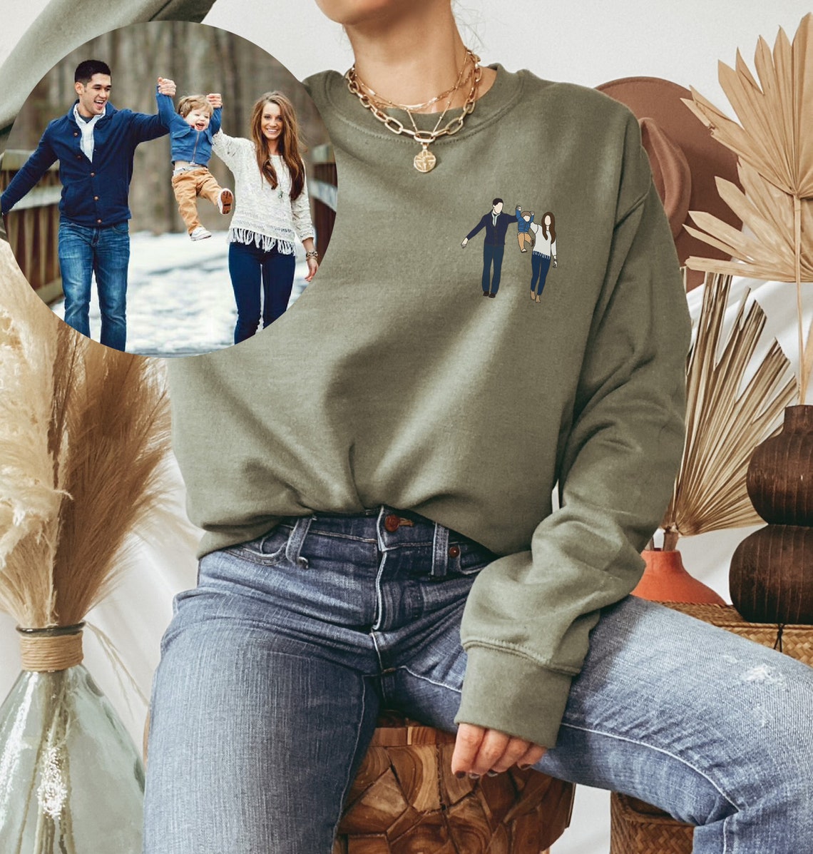 Custom Family Sweatshirt Couple Portrait from Photo Printed Sweatshirt Personalized Gift for Couple & Family