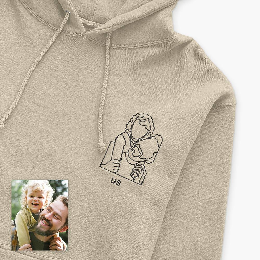 Custom Couple Outline Hoodie Embroidery Family Portrait from Photo Hoodie Unique Gift for Dad & Family