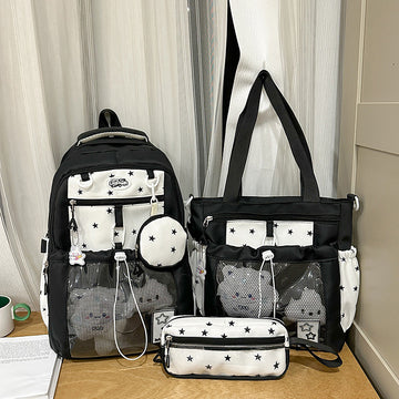 3pcs Star Printed Backpack Set Itbag Handbag Pencil Bag For Girls