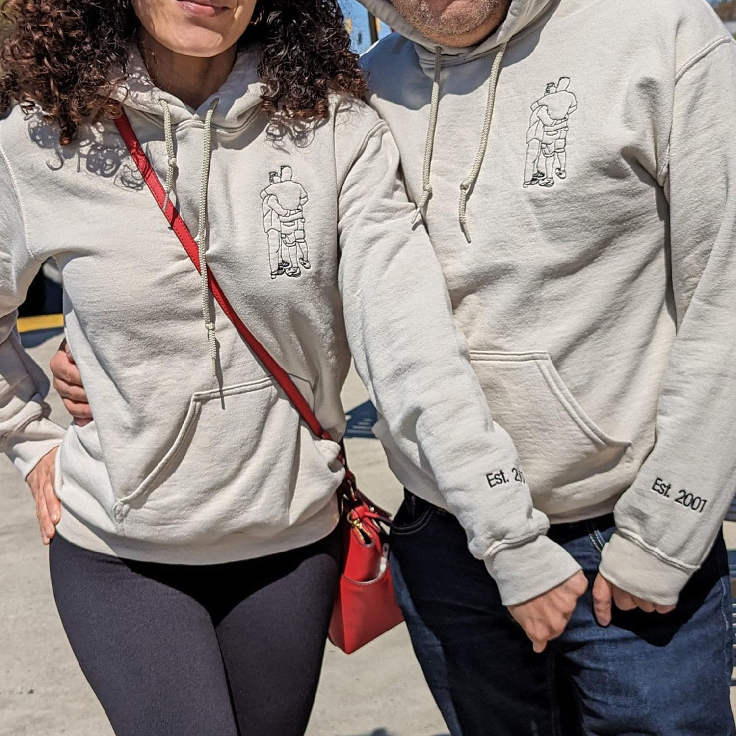 Custom Embroidered Hoodie Couple Portrait Outline from Photo Pullover Unique Gift For Couple & Family