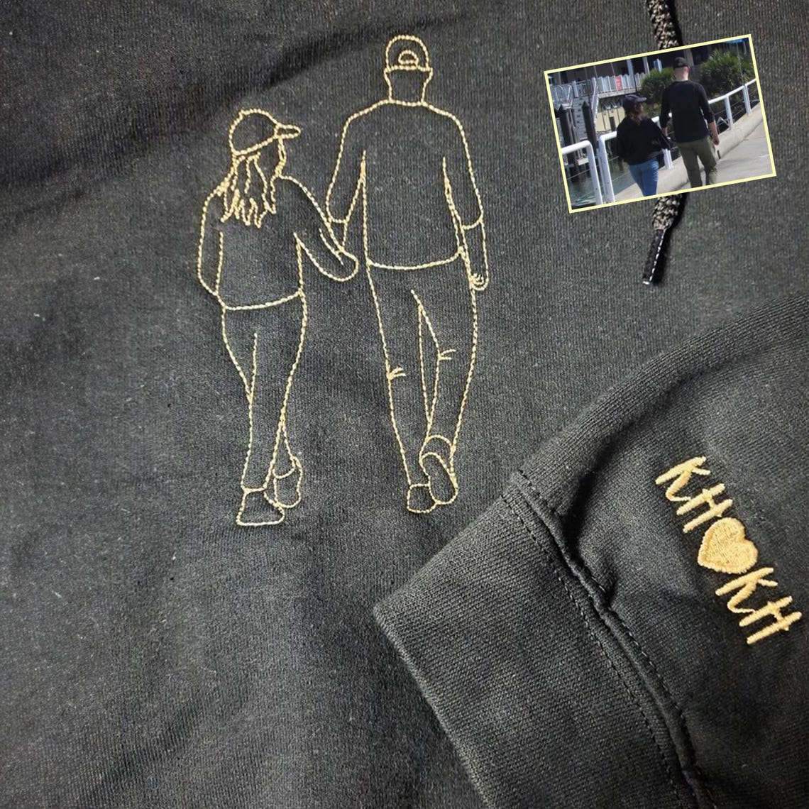 Personalized Couple Hoodie Customized Embroidered Photo Portrait Outline Hoodie Unique Gift for Family & Lovers