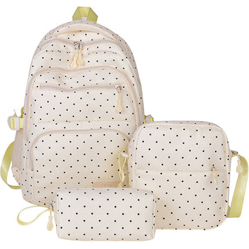 3pcs Dot Backpack Set Daily Commuter Bookbag Lunch Bag Pencil Case
