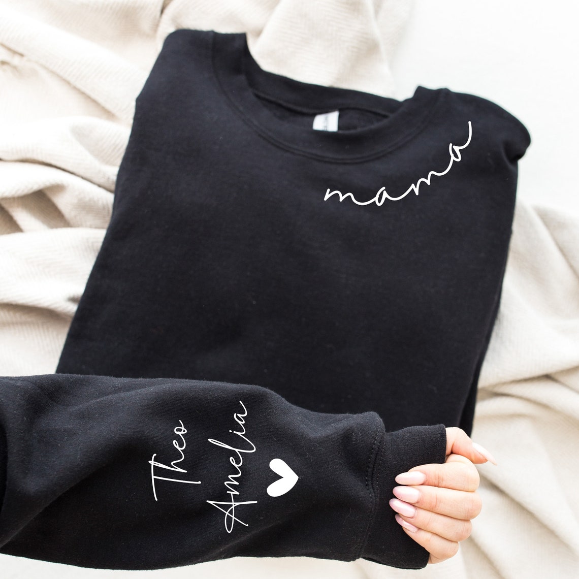 Custom Neckline Text Printed Crewneck Sweatshirt Personalized Gift for Friend & Family