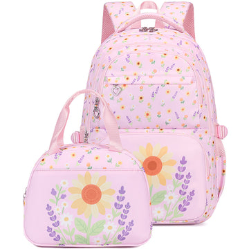2pc Sunflower Backpack Set For 3-6th Grade Girls