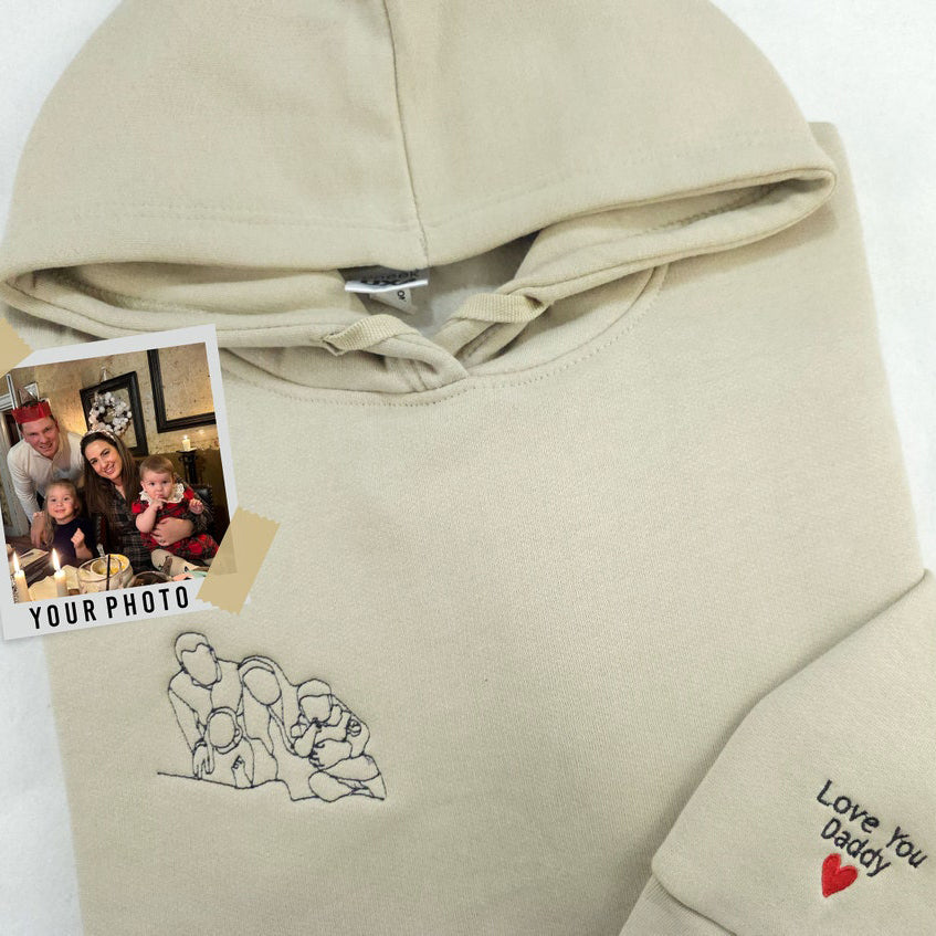 Custom Embroidered Dad Hoodie Personalized Papa with Kids Portrait from Photo Hoodie Unique Gift for Father's Day