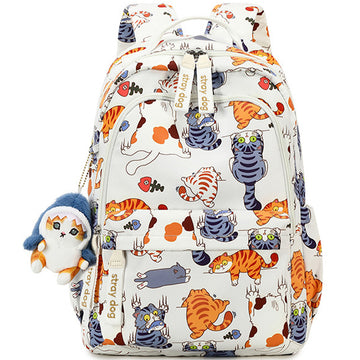 Cute Cat Printed School Bookbag KidsLarge Capacity Backpacks 17 Inch Laptop Daypack