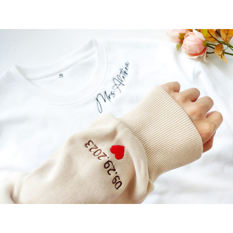 Custom Couple Sweatshirt Embroidered Neckline Future Mrs. Sweatshirt Gift for Engagement & Bride To Be