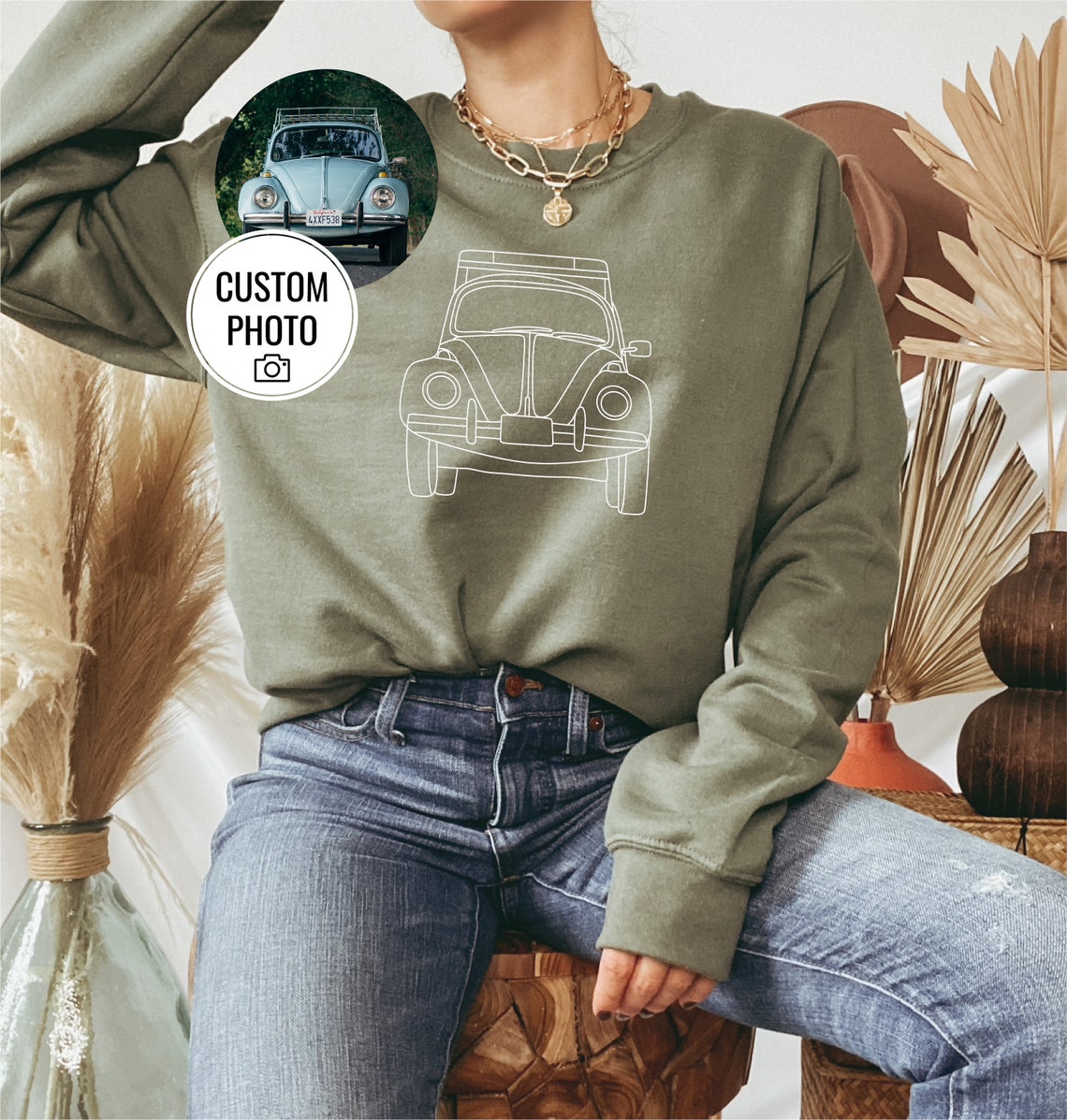 Personalized Car Outline Sweatshirt Custom Car Photo Portrait Printed Hoodie