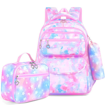 3pcs Star Backpack Set Waterproof Printed Bookbag For 1-6 Grade Students