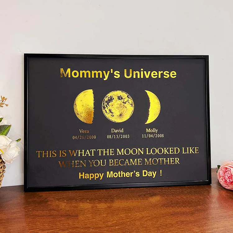 Custom Moon Phase Frame With Text & Date- Custom Art Frame for Mom/Mommy's Universe