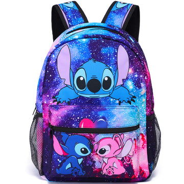 Blue Stitch Student Backpack Colored Printing School Bookbag For Teens