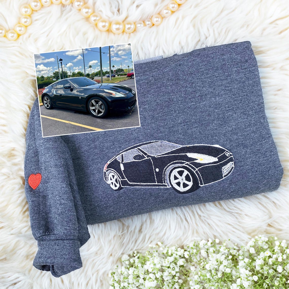 Custom Embroidered Car Sweatshirt Personalized Car Photo Portrait Pullover Gift