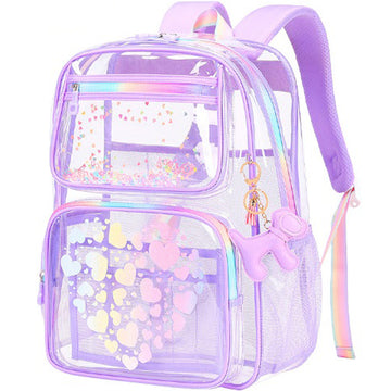 Cartoon PVC See Through Backpack Heavy Duty Clear School Stadium Events Approved Bookbag For Kids