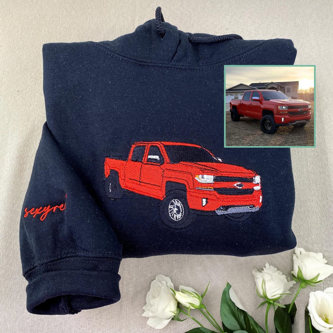 Custom Embroidered Car Sweatshirt Personalized Car Photo Portrait Pullover Gift