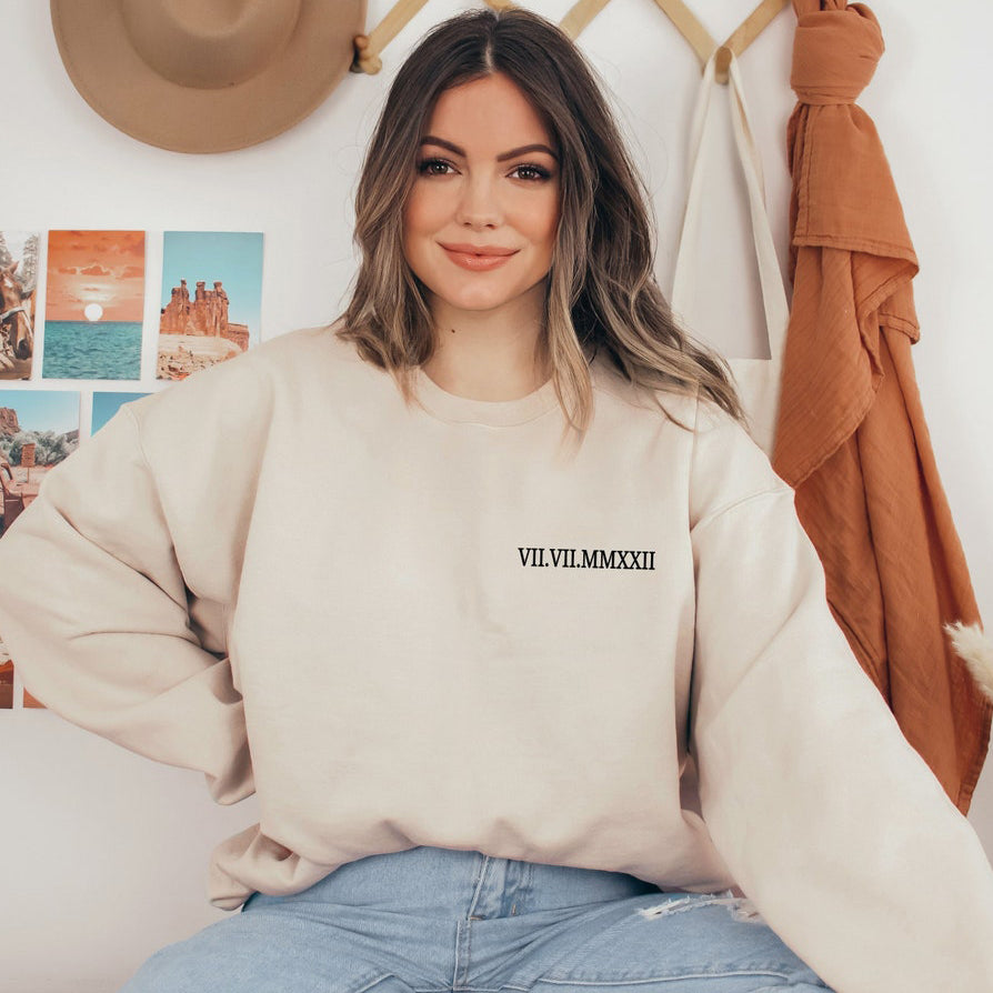 Custom Roman Numeral Sweatshirt Personalized Date Printed Sweatshirt Unique Gift Ideas for Couple