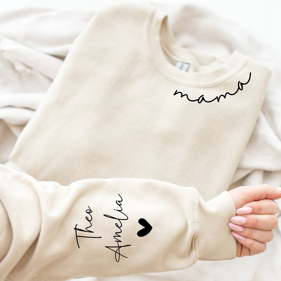 Custom Neckline Text Printed Crewneck Sweatshirt Personalized Gift for Friend & Family