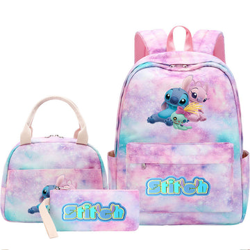 3 Pcs Stitch Angel Print Backpack Book Bag Set with Lunch Bag & Pencil Case