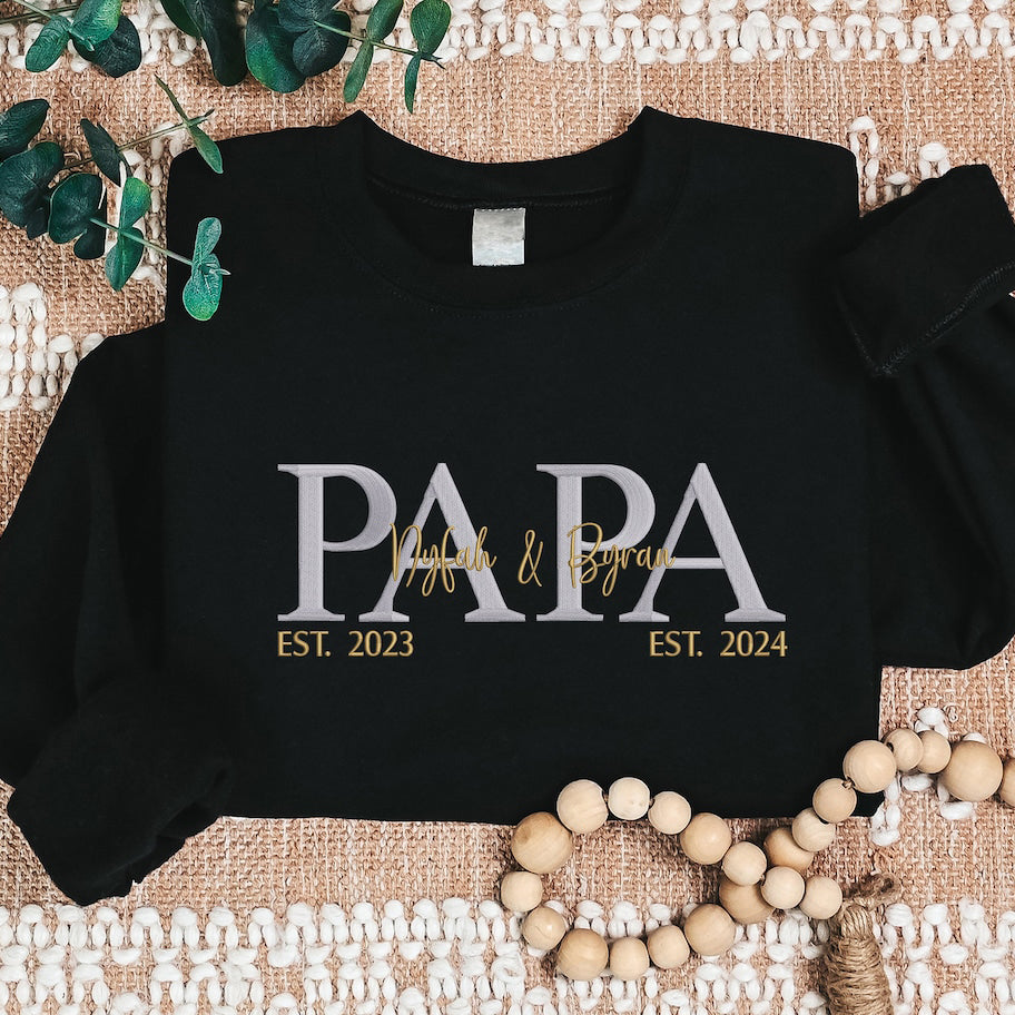 Custom Embroidered Papa Sweatshirt Personalized Dad with Kids Names Sweatshirt Gift for Father's Day