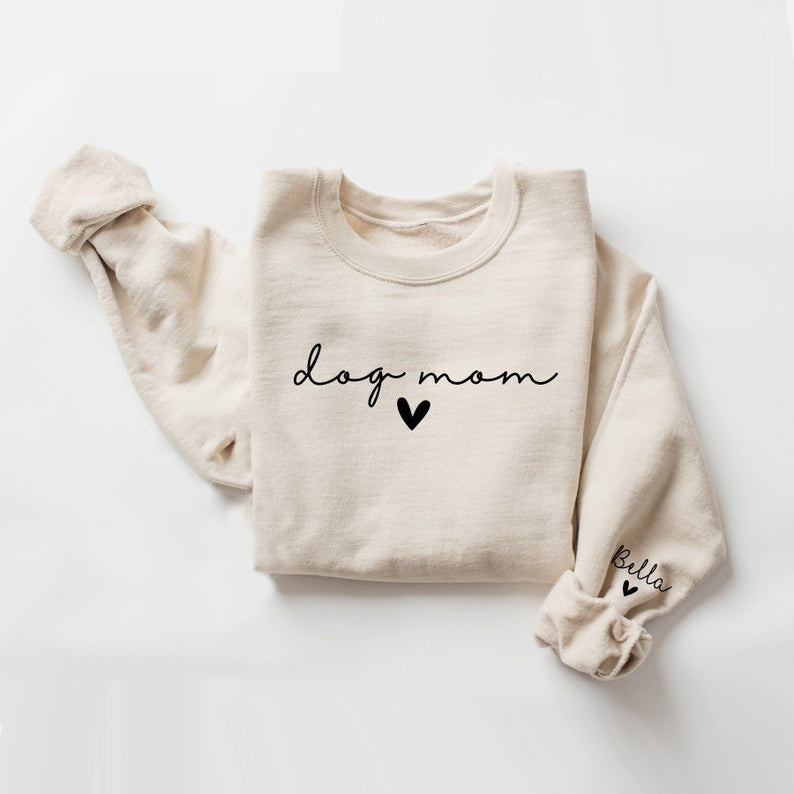 Personalized Dog Mom Printed Sweatshirt with Furry Names on Sleeve