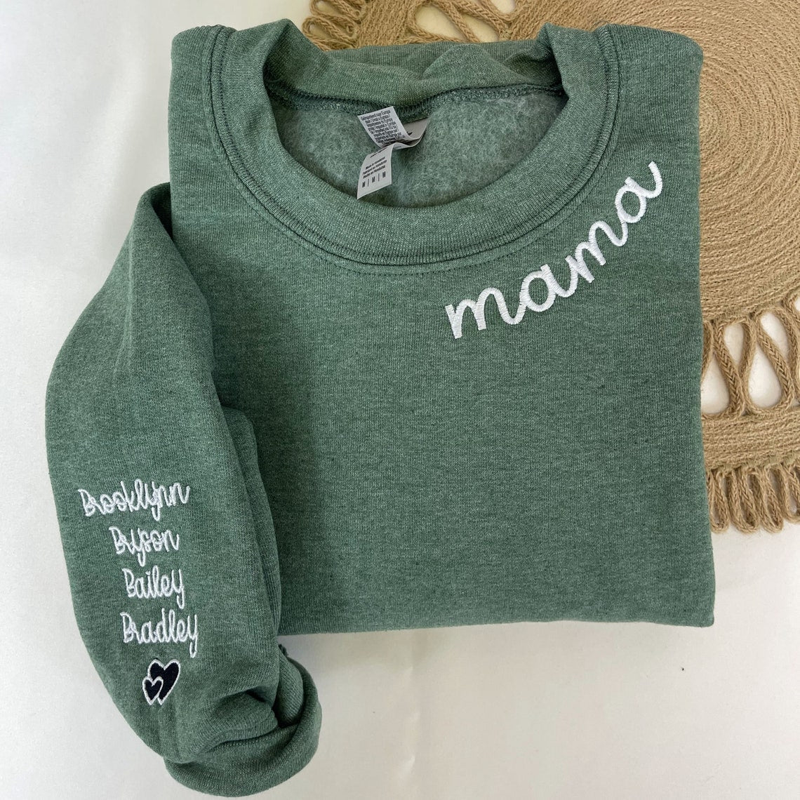 Custom Embroidered Mama Sweatshirt with Kids Names On Sleeve Best Mom Sweatshirt Gift for Friend & Family