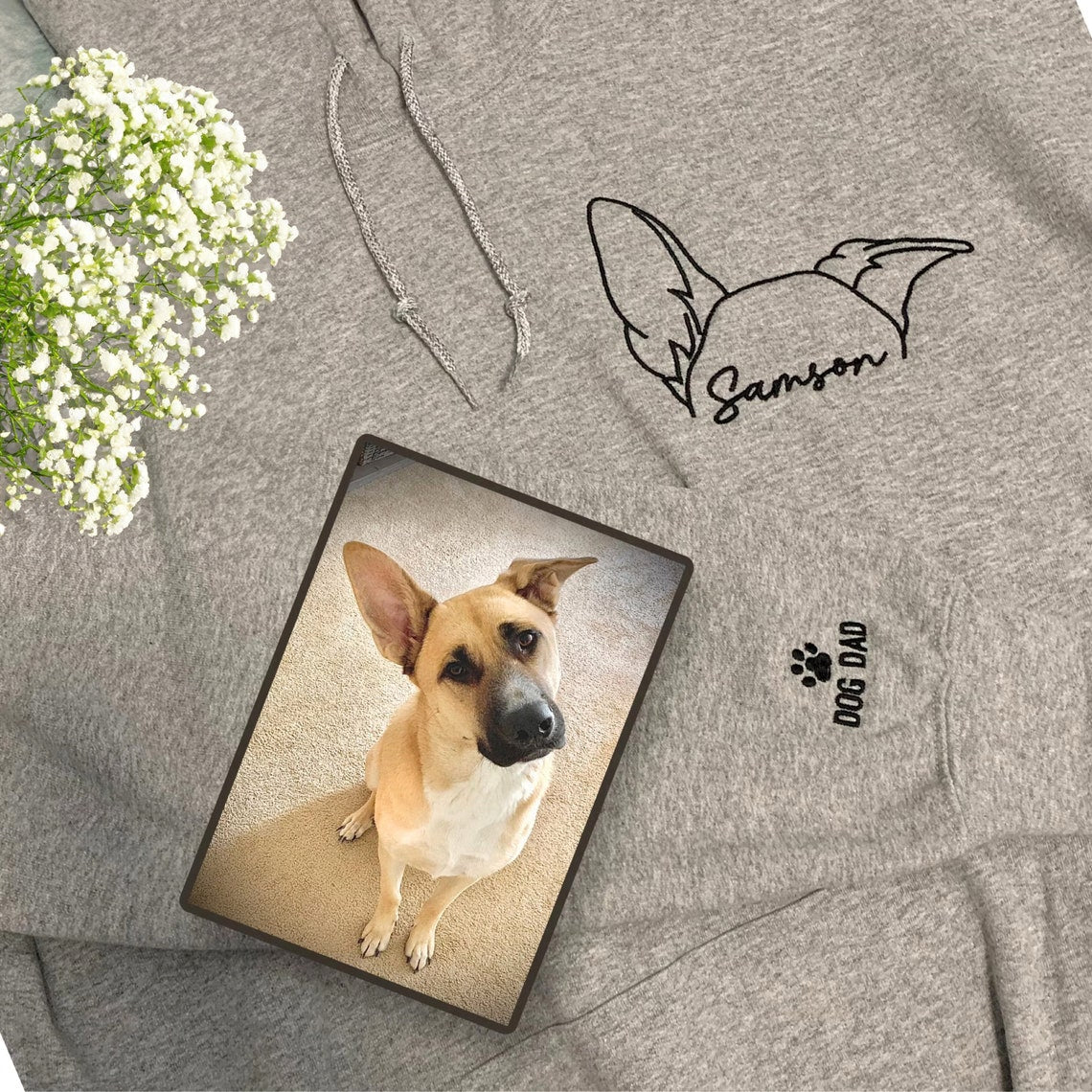 Personalized Dog Sweatshirt Custom Embroidered Dog Ear with Name Sweatshirt For Pet Lovers
