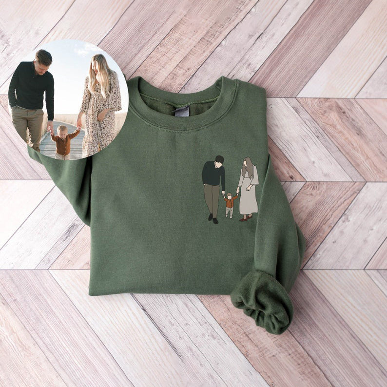 Custom Family Sweatshirt Couple Portrait from Photo Printed Sweatshirt Personalized Gift for Couple & Family