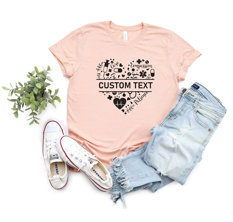 Personalized Nursing School Heart Tee Custom Add Your Text Nurse Shirt