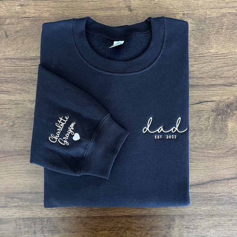 Custom Embroidered Mama Sweatshirt Personalized Dad Est Year Sweatshirt with Names on Sleeve