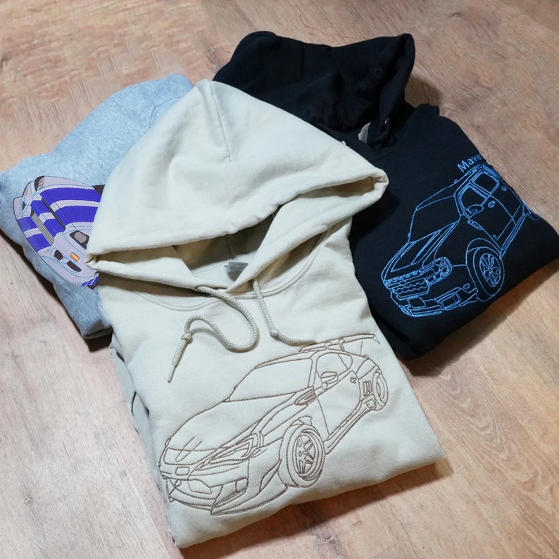 Custom Car Photo Sweatshirt Personalized Embroidered Car Outline Sweatshirt Gift