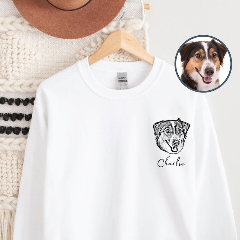 Custom Pet Name & Portrait from Photo Crewneck Sweatshirt Gift for Pet Lover