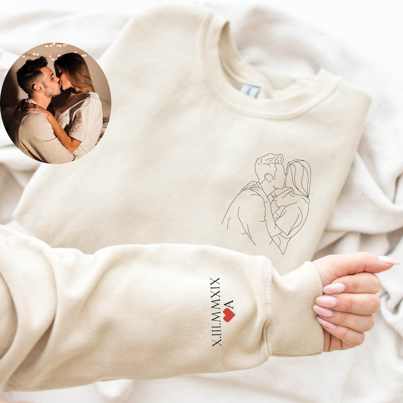 Custom Embroidered Portrait from Photo Couples Sweatshirt
