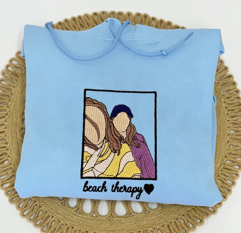 Custom Embroidered Couple Sweatshirt Family Portrait from Photo Sweatshirt Gift for Father & Family