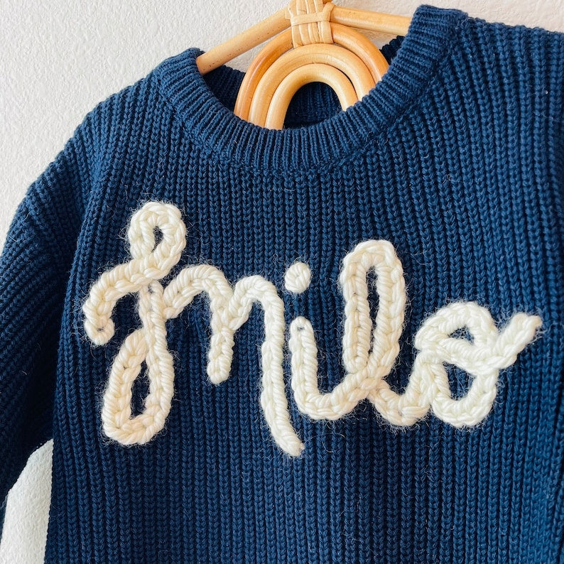Custom Baby Bodysuit Sweater Hand Embroidered Name Baby Knitted Onesie
