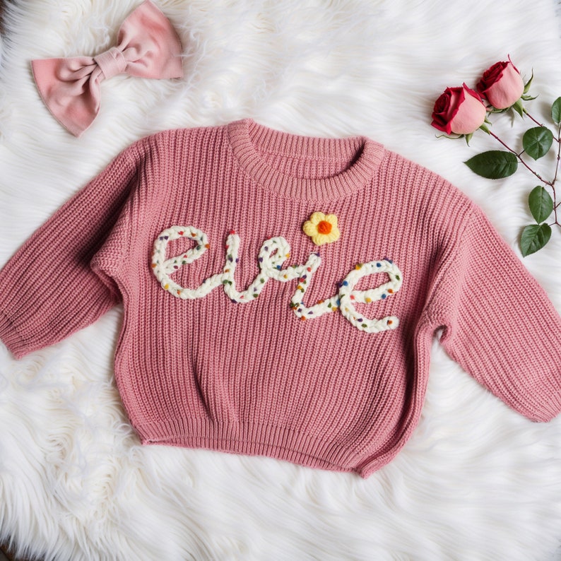 Custom Newborn Sweater Personalized Baby Hand Embroidered Sweater with Name