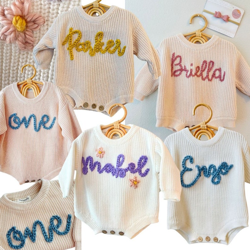 Embroidered Baby Romper Custom Knit Baby Name Bodysuit Gift for Newborn