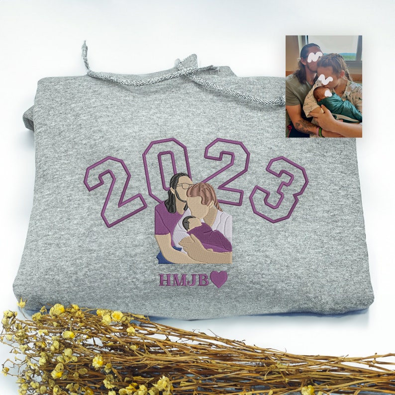 Custom Embroidered Dad Sweatshirt Family Portrait from Photo with Year Sweatshirt Gift for Father's Day