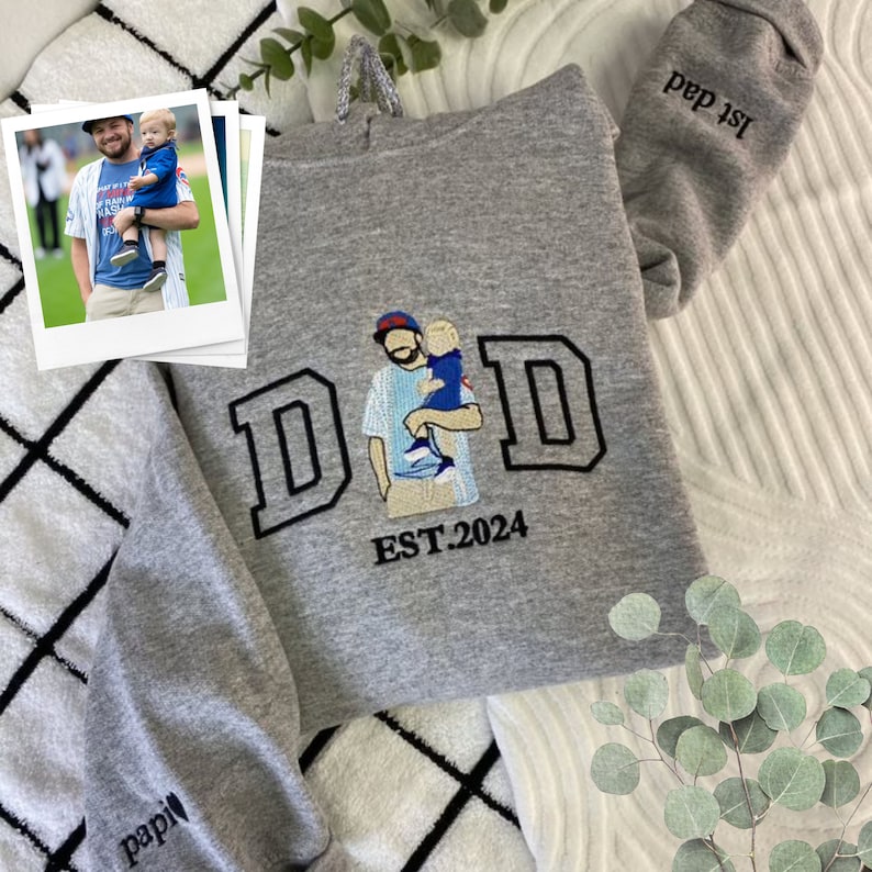 Custom Dad Sweatshirt Embroidered Family Portrait from Photo Sweatshirt Personalized Gift for Father's Day
