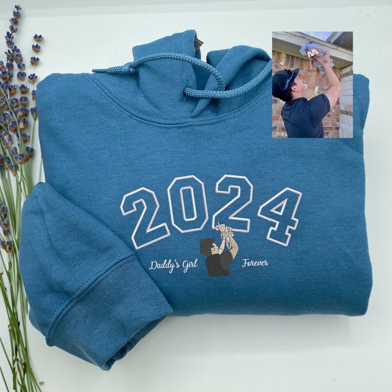 Custom Embroidered Dad Sweatshirt Family Portrait from Photo with Year Sweatshirt Gift for Father's Day