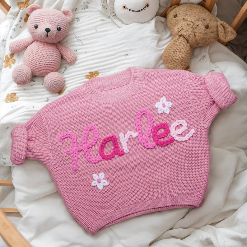 Custom Newborn Sweater Personalized Baby Hand Embroidered Sweater with Name