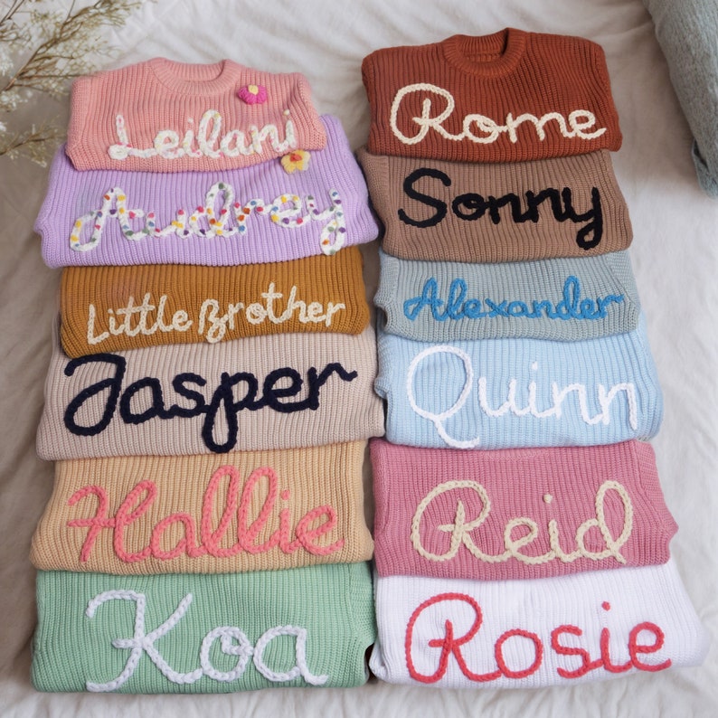 Custom Newborn Sweater Personalized Baby Hand Embroidered Sweater with Name