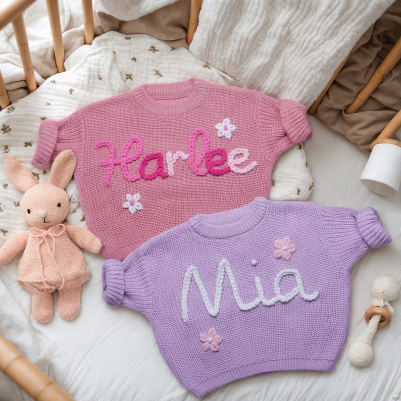 Custom Newborn Sweater Personalized Baby Hand Embroidered Sweater with Name