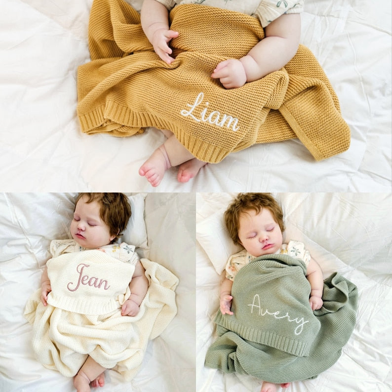 Personalized Baby Blanket Embroidered Knit Newborn Baby Name Blanket